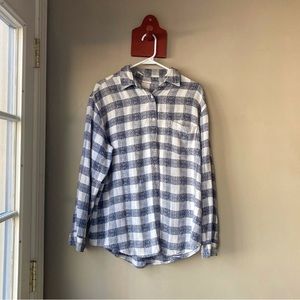 Vintage Artsy Plaid Blue & White Button Down Shirt S-M